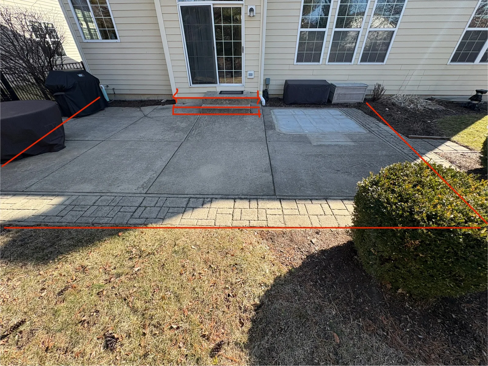 Sunken concrete patio slab with settling damage in Fox Lake IL