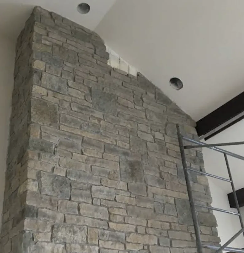 Cultured stone fireplace installation in Barrington IL home