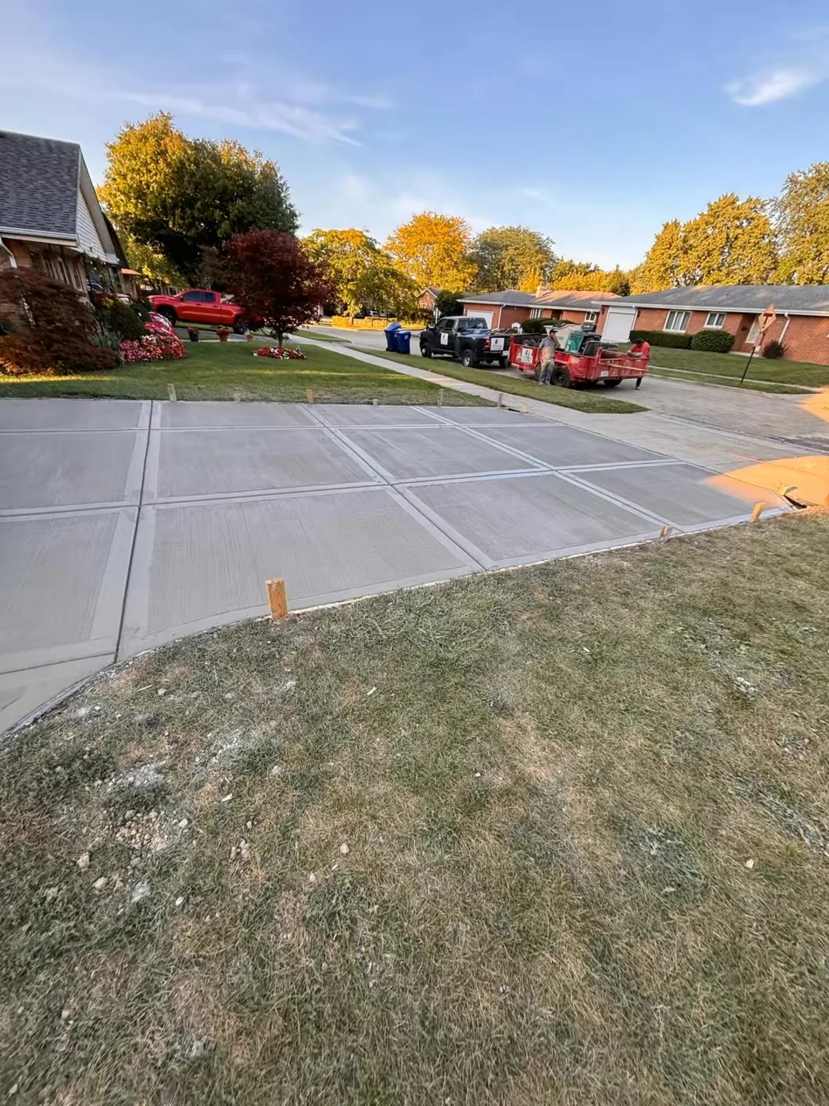 Broom-finish concrete driveway poured in Wauconda IL