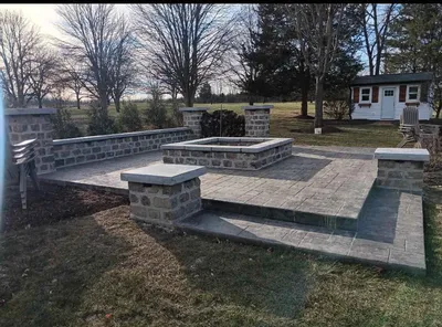 Stamped concrete walkway in cobblestone pattern near Fox Lake